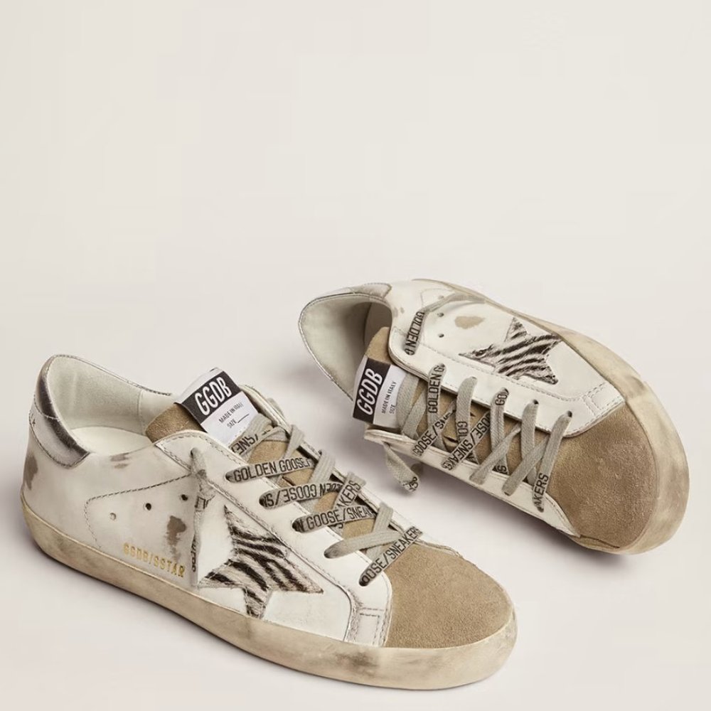 WORN ONCE - Golden Goose Women's Super-Star with zebra print pony skin star